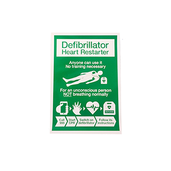 Defibrillator Heart Restarter Guidance Sign - Self Adhesive