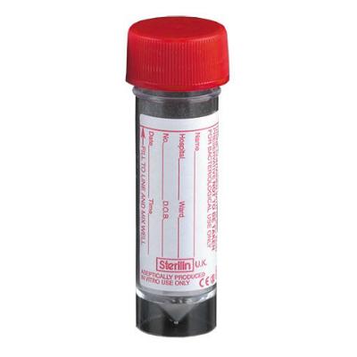 30ml Sterilin Red Cap Urine Bottle, Label & Boric Acid (400)