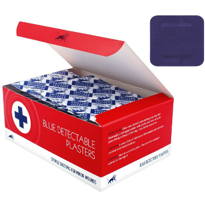 Blue Detectable Plasters - 3.8cm x 3.8cm (100)