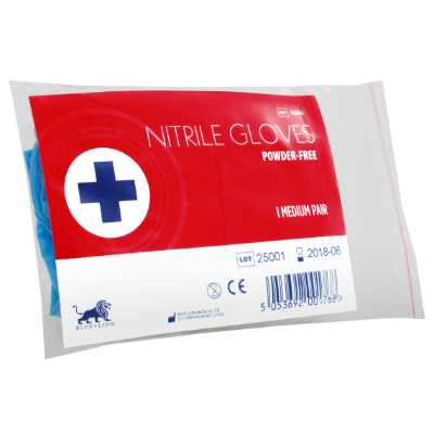 Powder Free Blue Nitrile Gloves - Medium - Pair